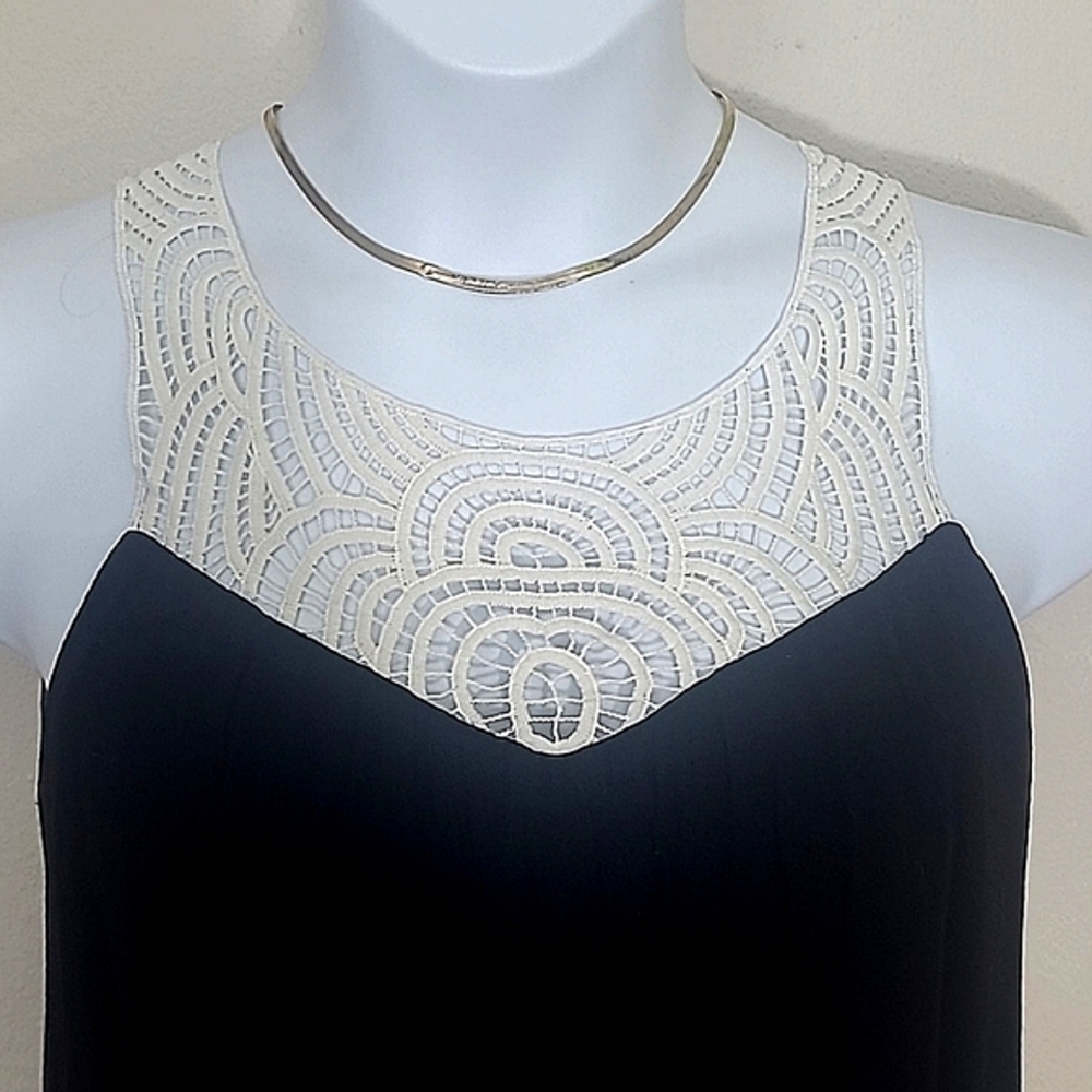 Sundress Dress black ivory lace Babydoll flowy lined Vintage Made in USA - Picture 2 of 7